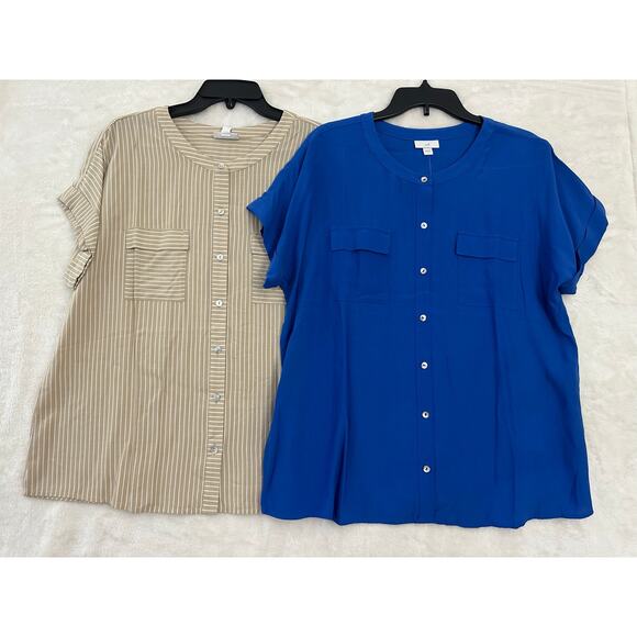 NWT J. Jill Button Tops Large 2pc Lot Office Lightweight - Picture 1 of 10